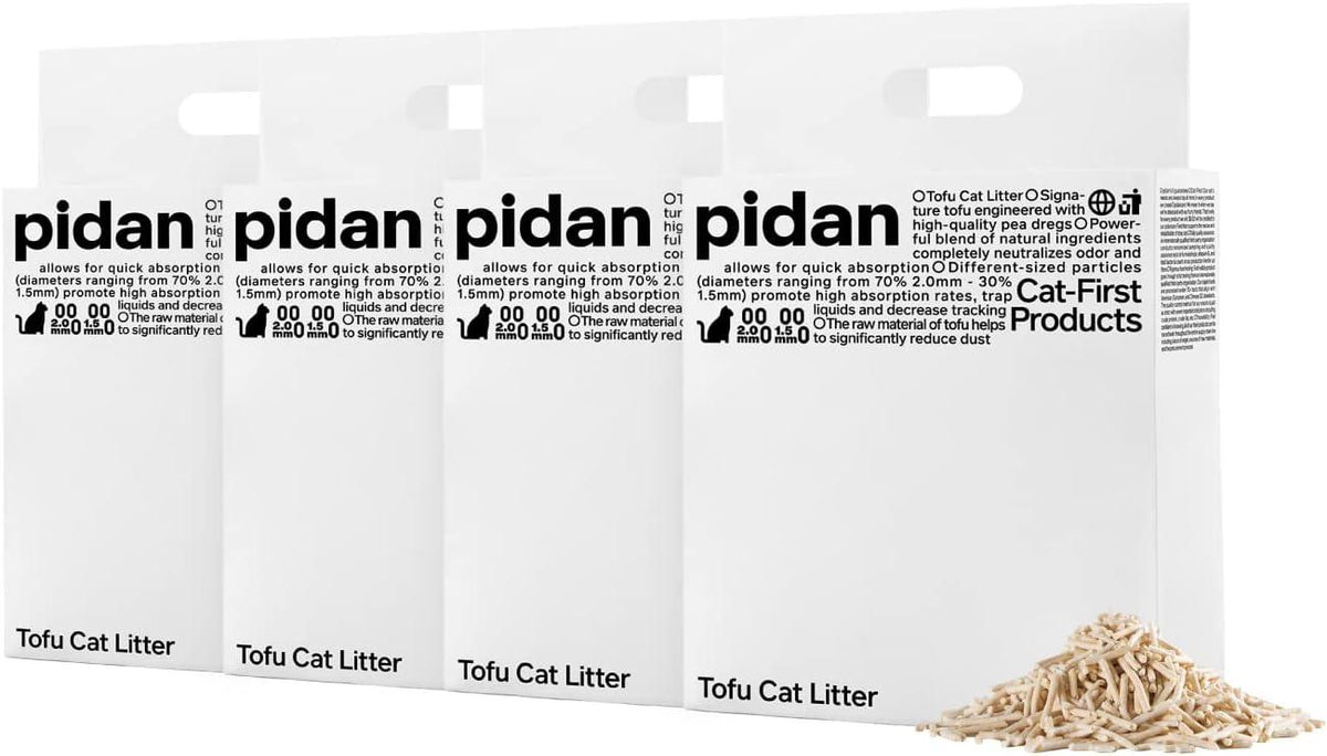 Four bags of pidan Signature Organic Tofu Cat Litter with loose litter