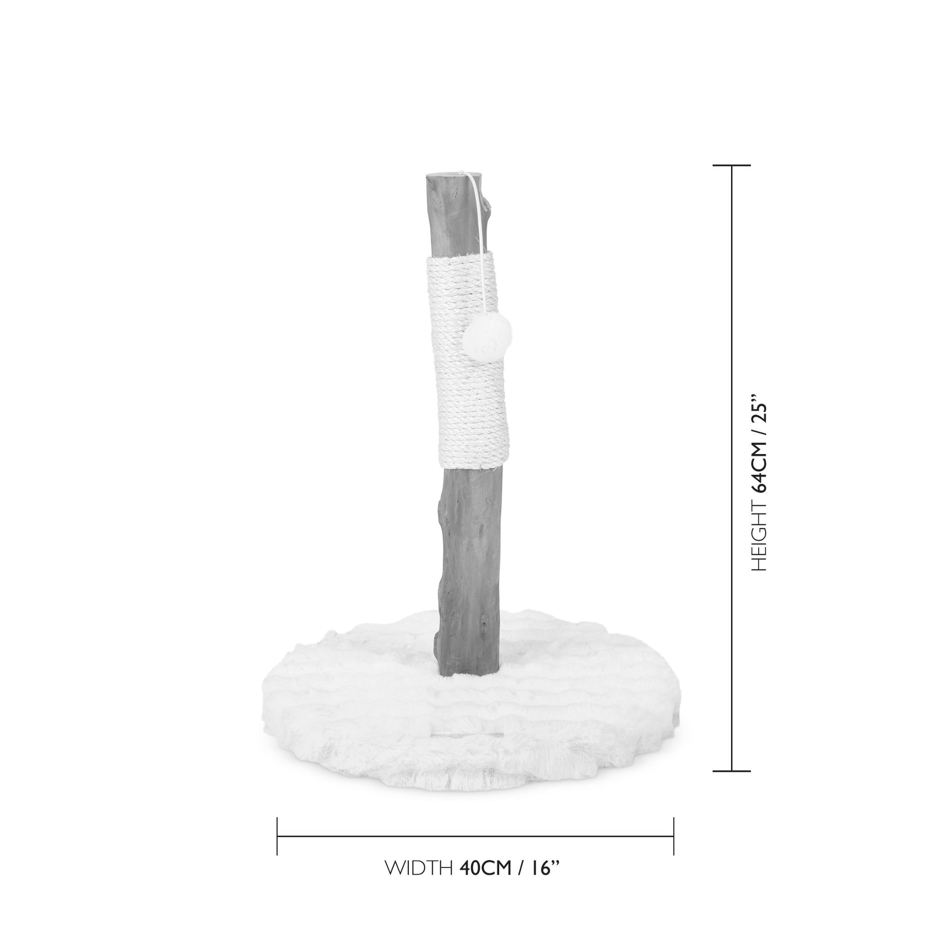 Cat scratching post with a rope perch on a white background