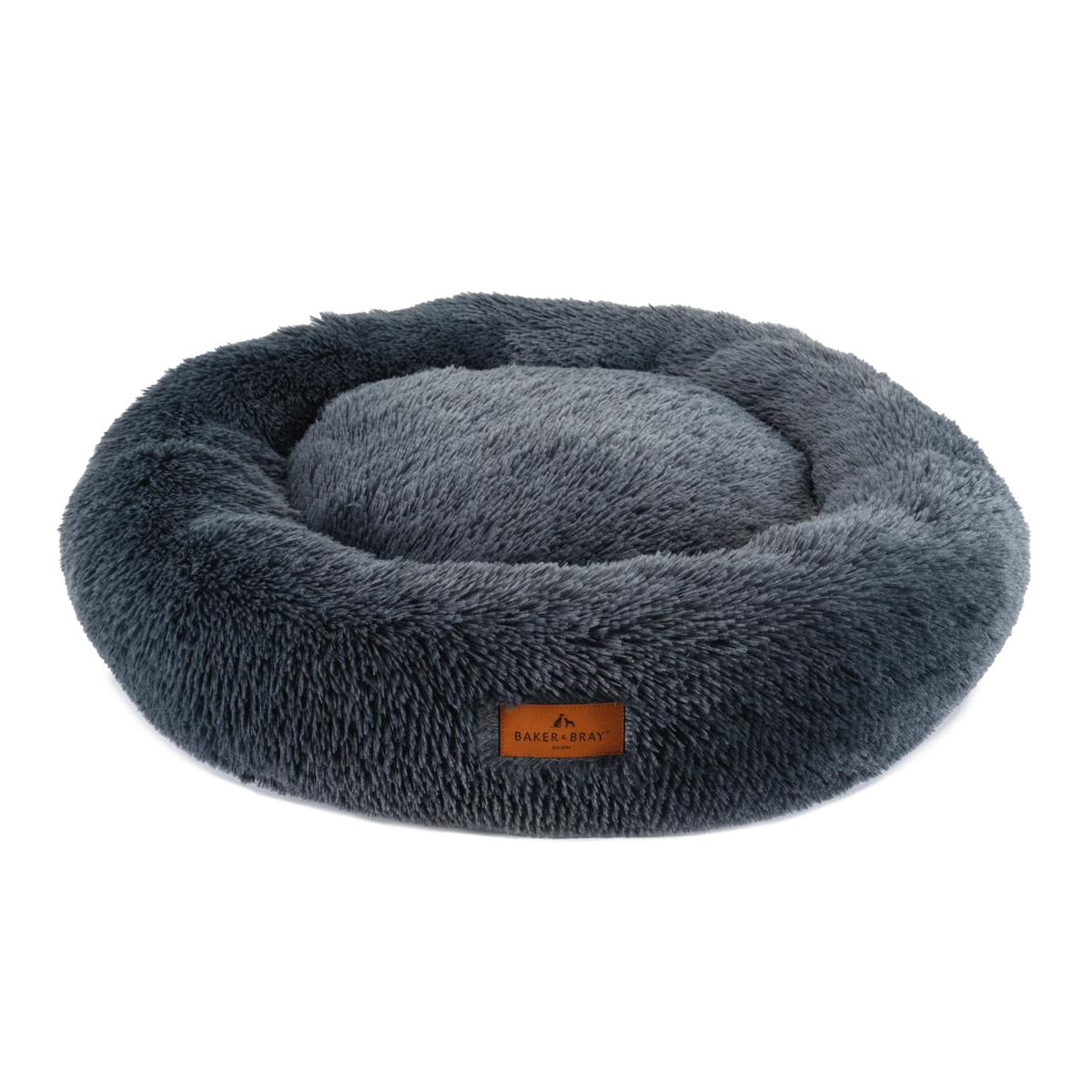 Baker & Bray calming donut dog bed dark grey on white background