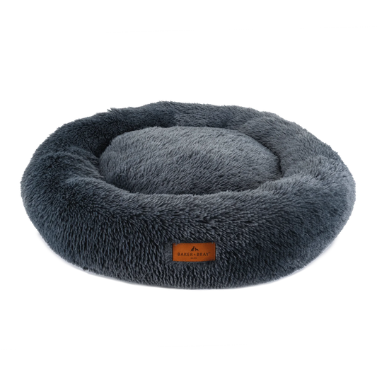 Baker & Bray calming donut dog bed dark grey on white background