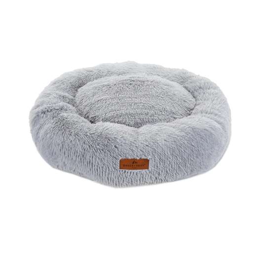Baker & Bray calming donut dog bed light grey on white background
