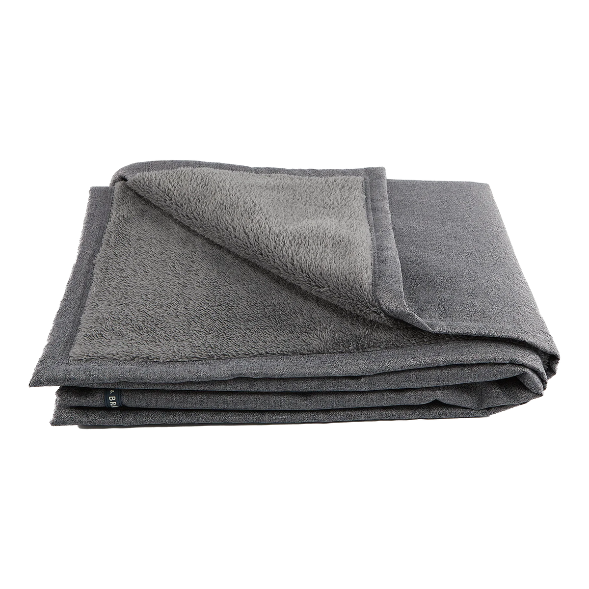 Folded grey temperature regulating dog blanket