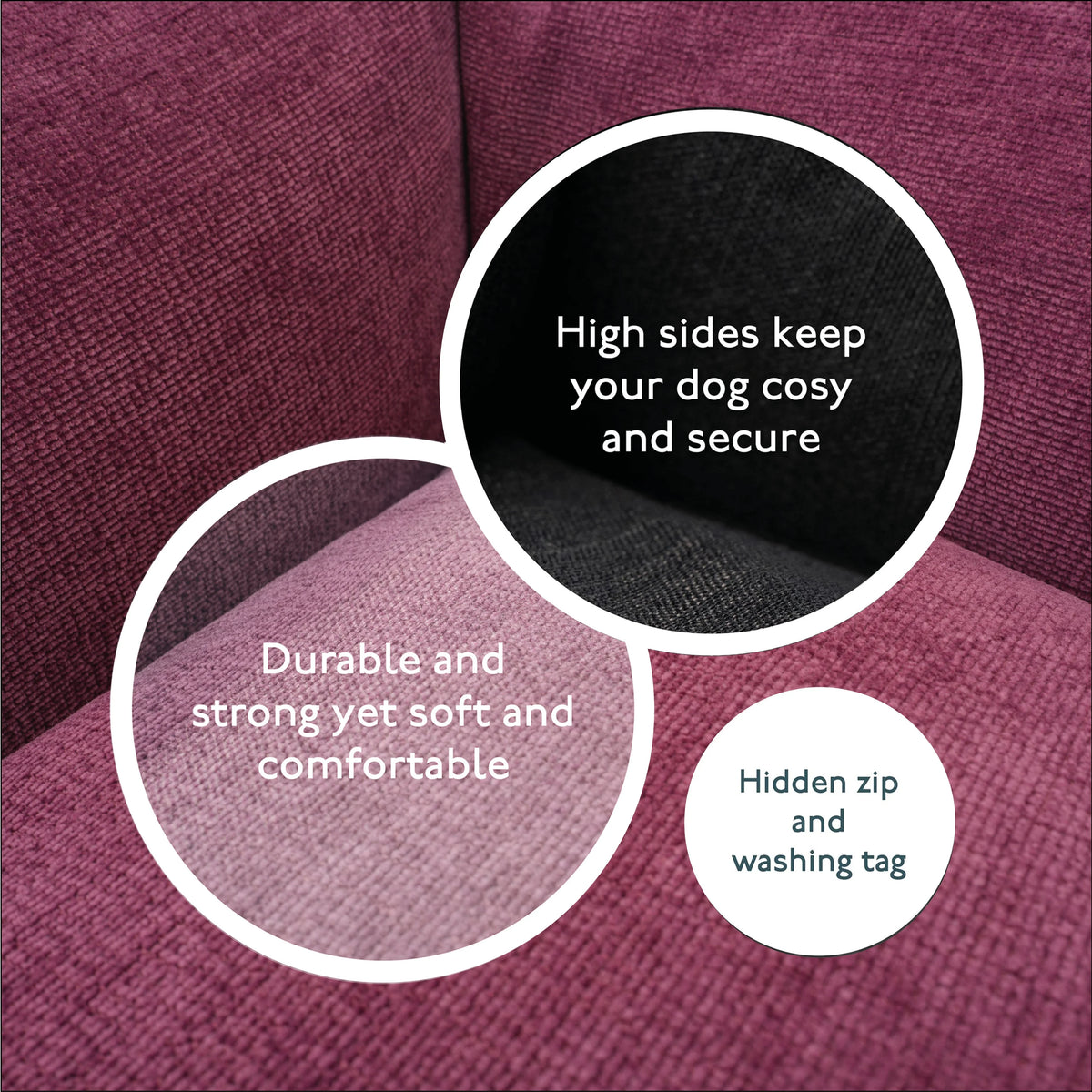 Close up of Baker & Bray rhubarb red orthopaedic dog bed showing fabric and comfort