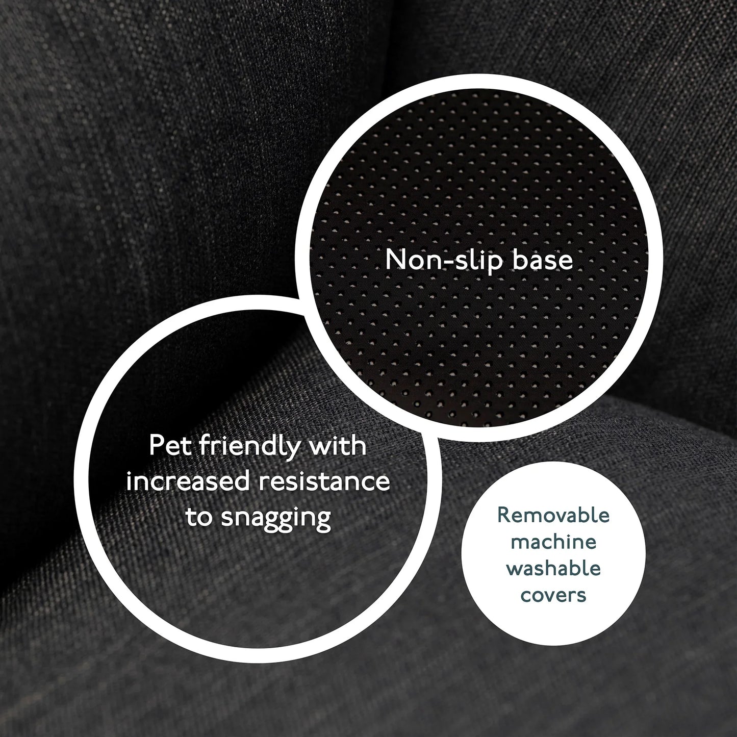Non slip base of slate grey orthopaedic dog bed for stability