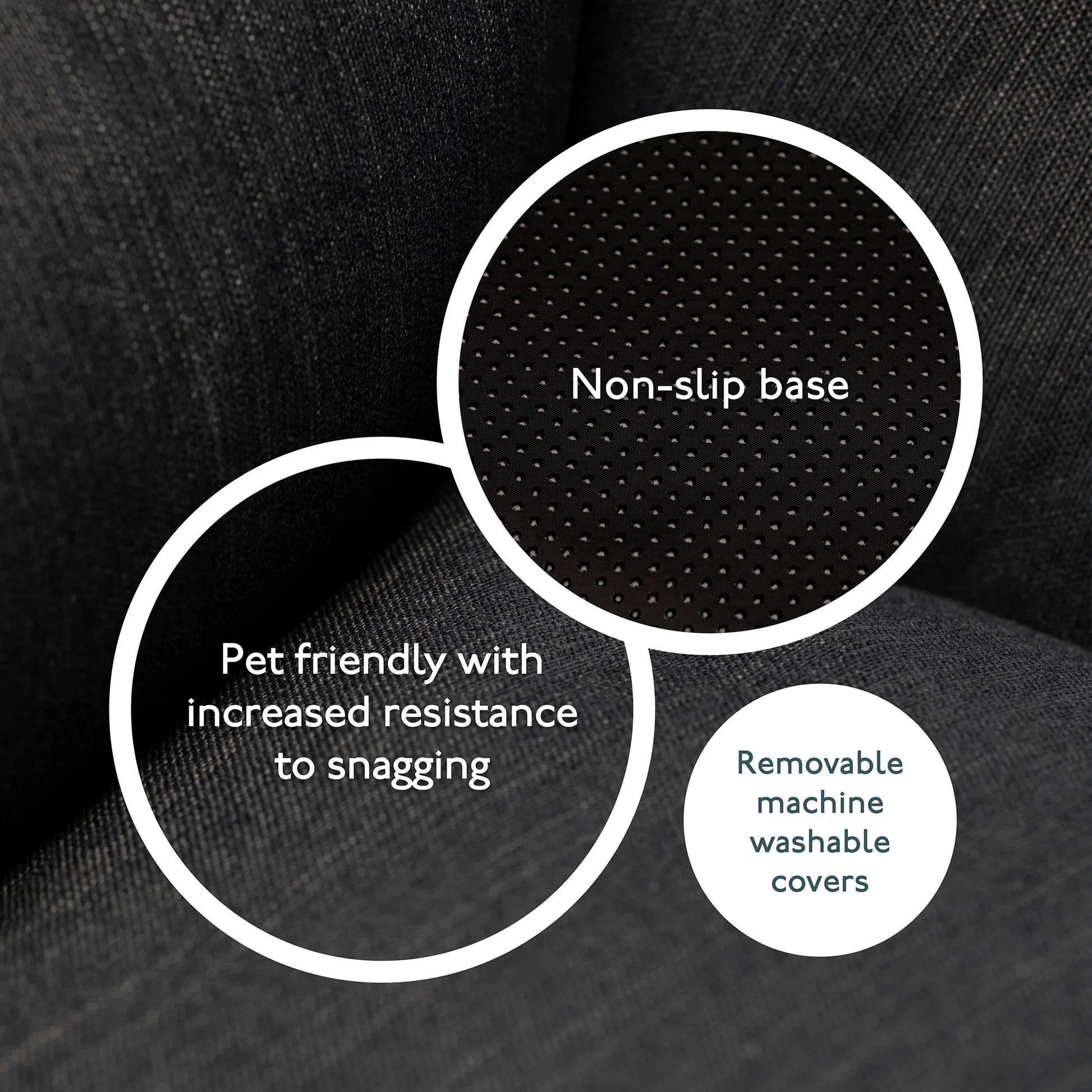 Non slip base of slate grey orthopaedic dog bed for stability