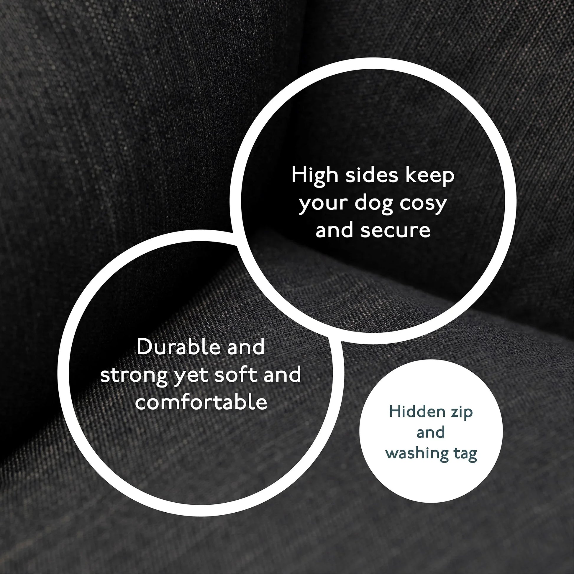 Slate grey orthopaedic dog bed showing raised sides and hidden zip