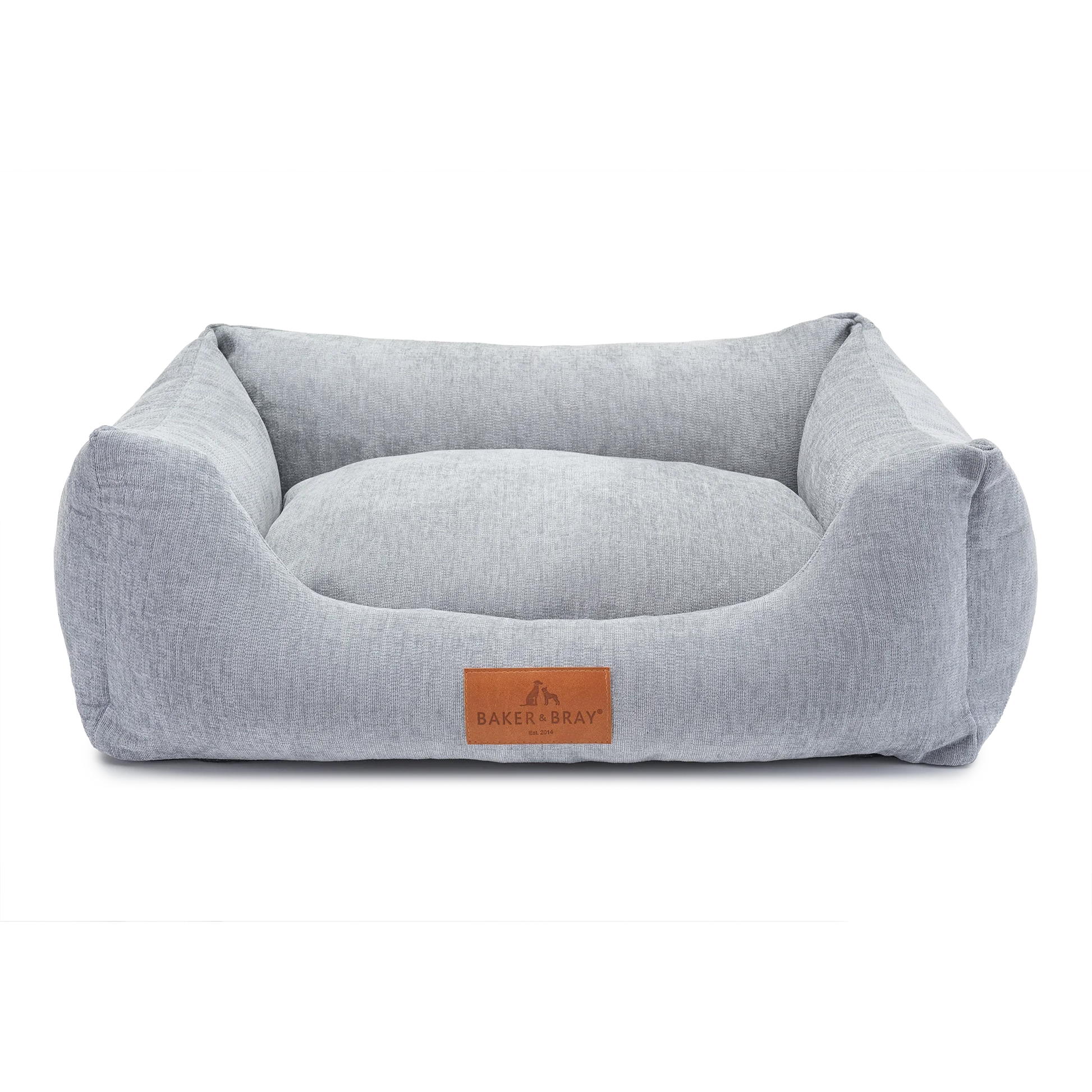Baker & Bray ultimate orthopaedic dog bed in stone grey with raised sides on white background