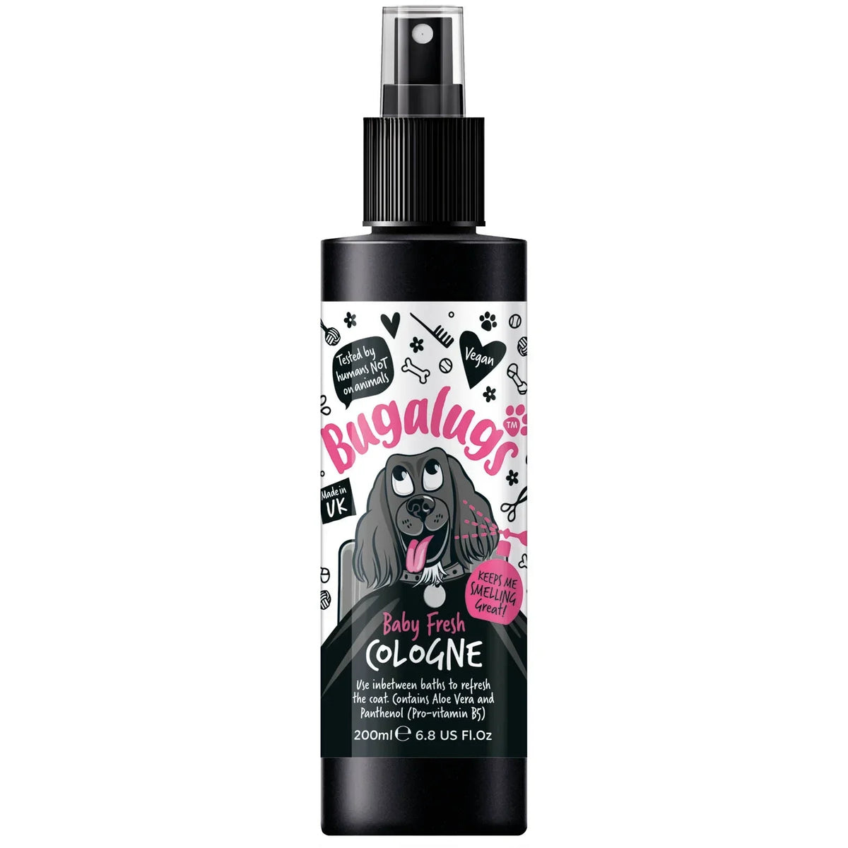 Bugalugs Baby Fresh Dog Cologne 200ml bottle for refreshing dog coats between washes