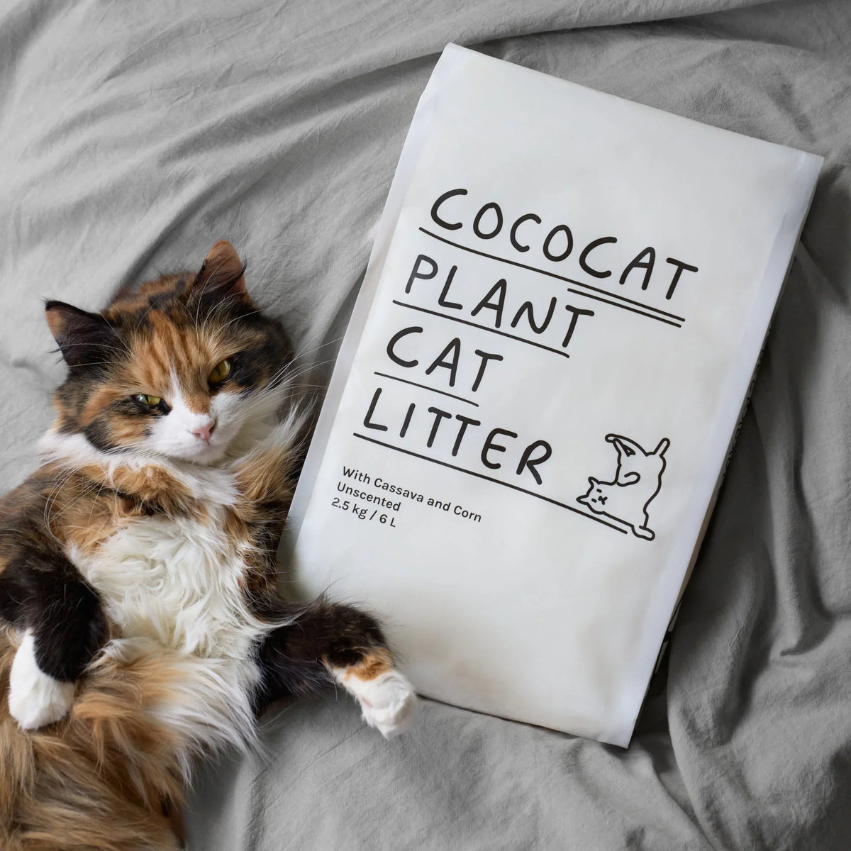 CocoCat Cassava Cat Litter packaging with cat