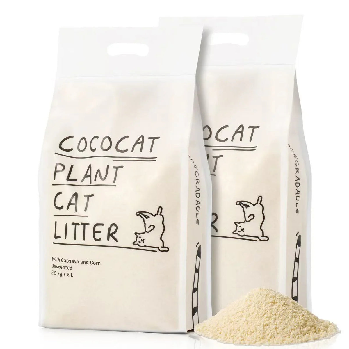 CocoCat Cassava Cat Litter packaging with loose litter