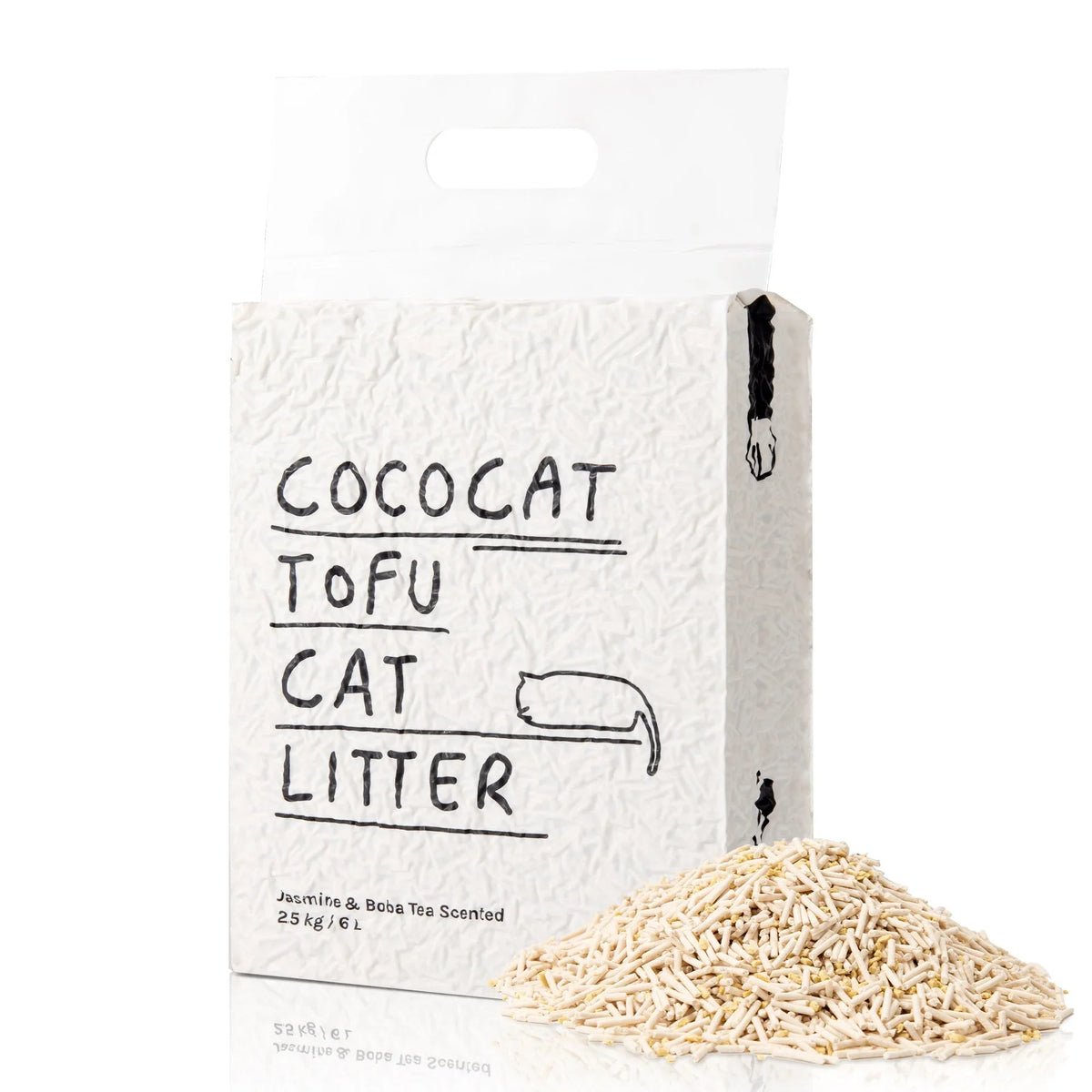 CocoCat Plant-Based Tofu Cat Litter packaging with loose litter