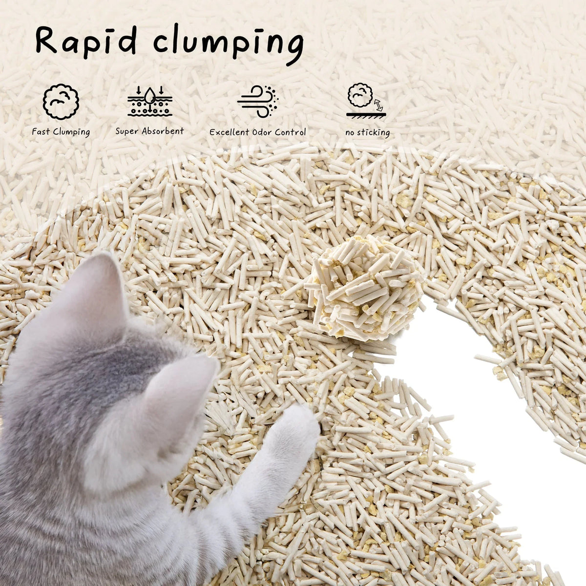 CocoCat tofu cat litter graphic showing a formed litter clump