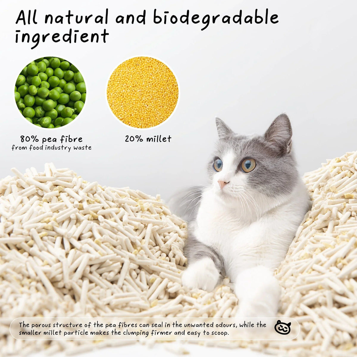 CocoCat tofu cat litter ingredient graphic showing its plant-based ingredients
