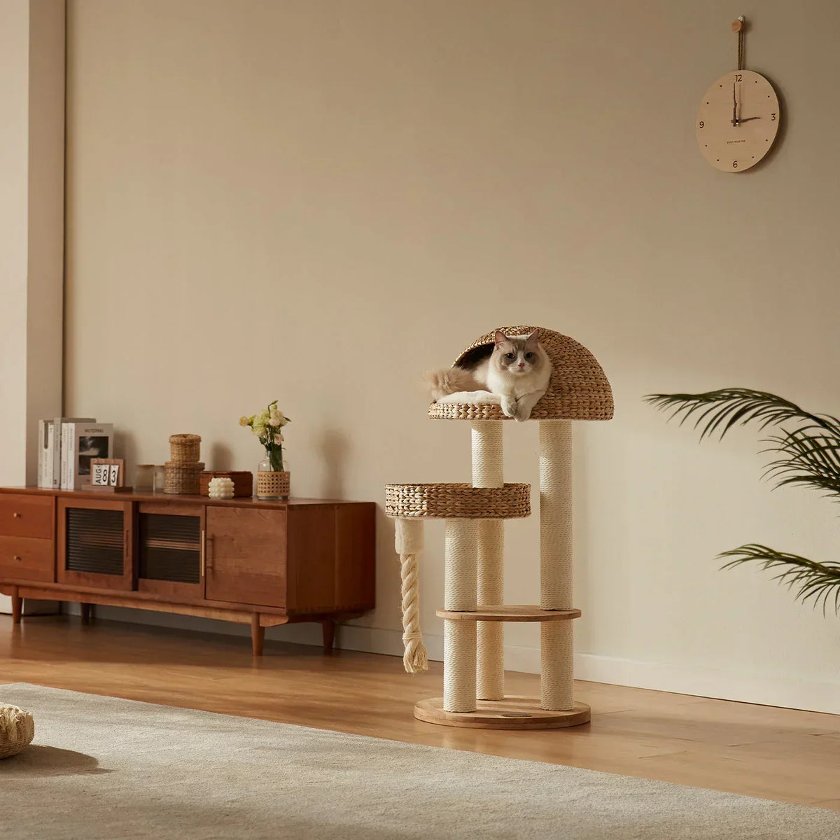 Lords & Labradors Helsinki Dome cat tree placed in a living room showing size and layout