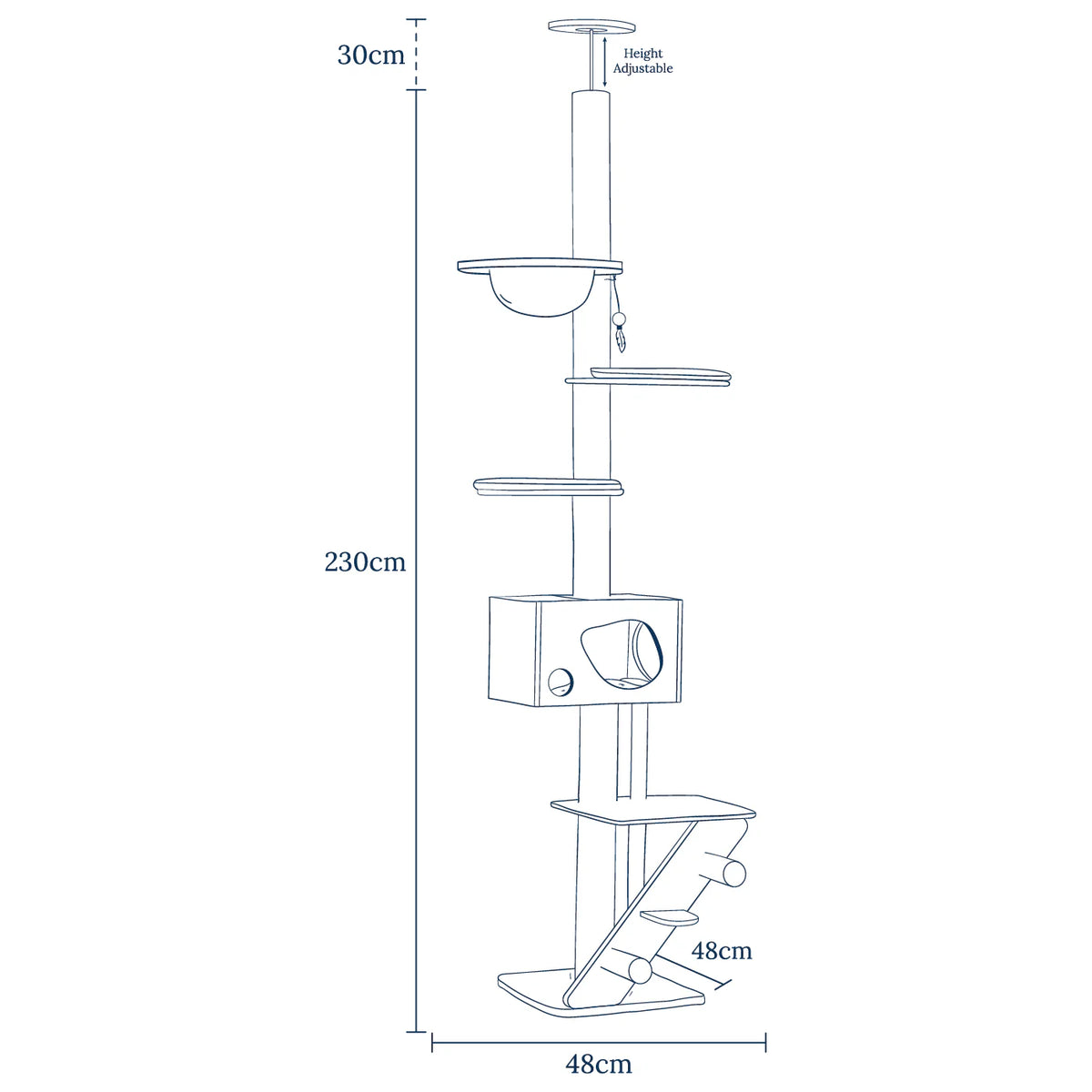 Lords & Labradors play centre for cats size and dimensions diagram showing height, platforms and base