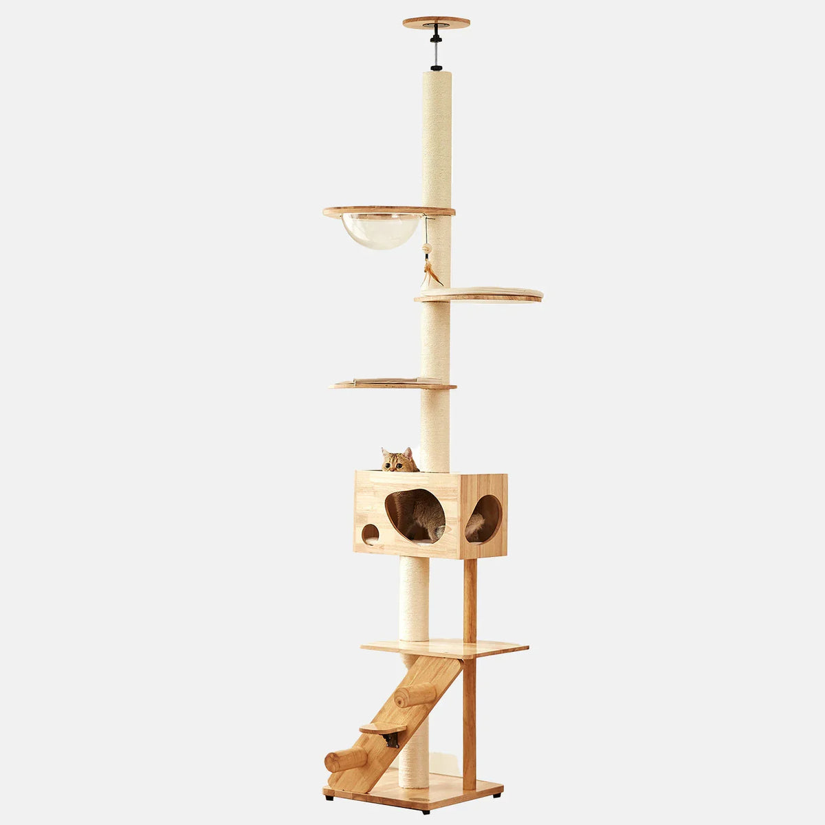 Lords & Labradors floor to ceiling play centre for cats with platforms, hammock and cube on a white background