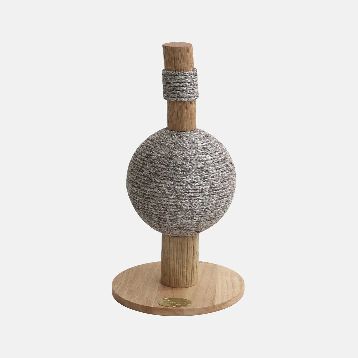 Lords & Labradors Helsinki cat scratching post with sisal ball on round wooden base in grey