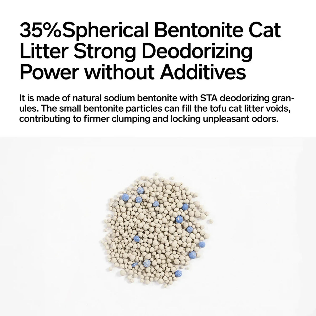 35% spherical bentonite component of pidan 3-in-1 Blend Cat Litter