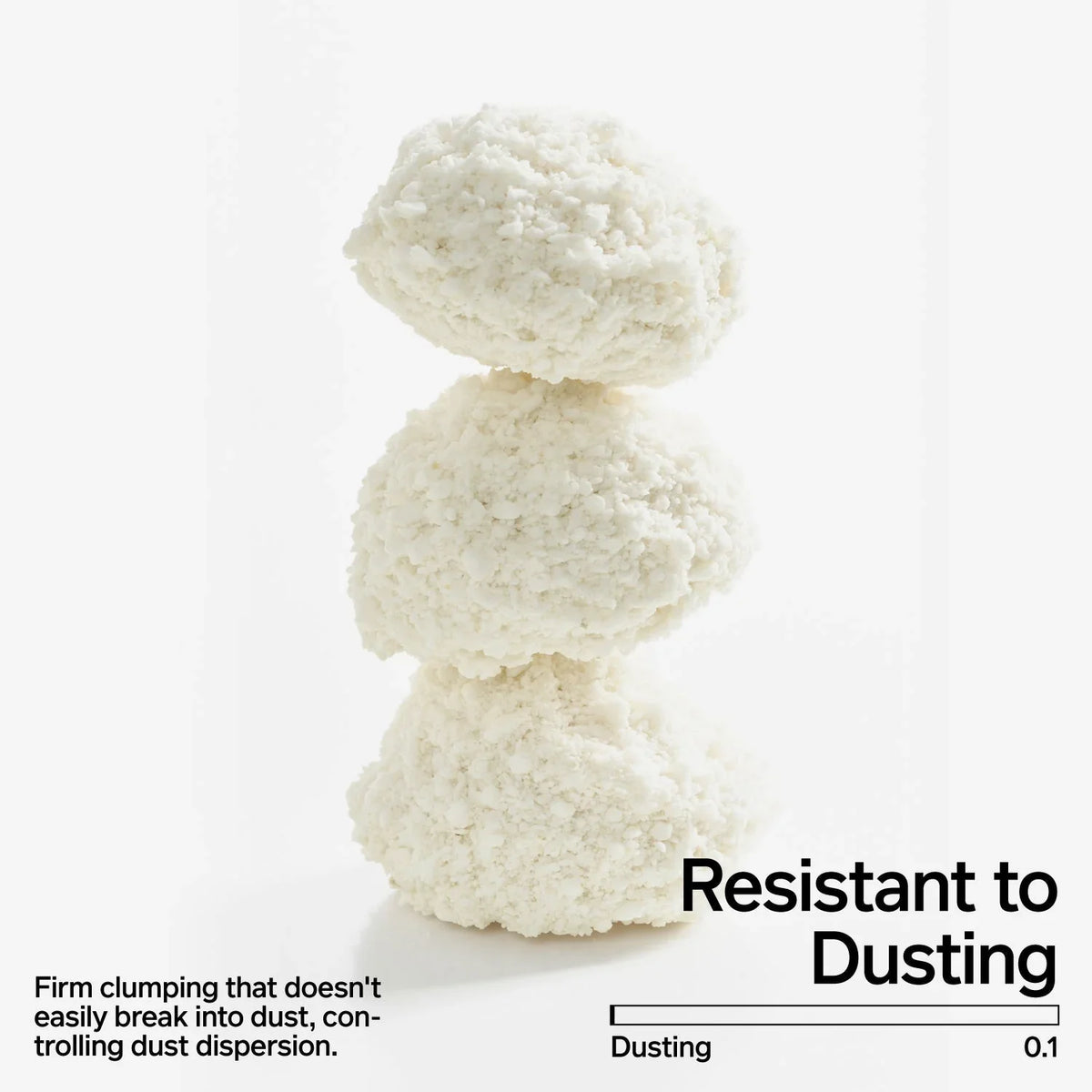 pidan cassava cat litter clumps shown in a dust-resistance graphic