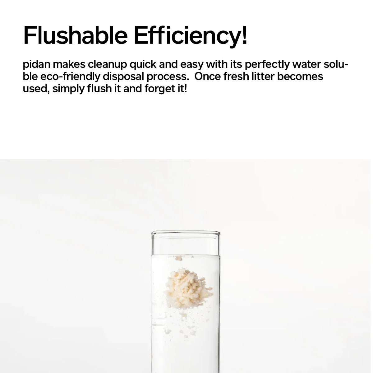 pidan tofu cat litter disposal graphic showing litter dispersing in water