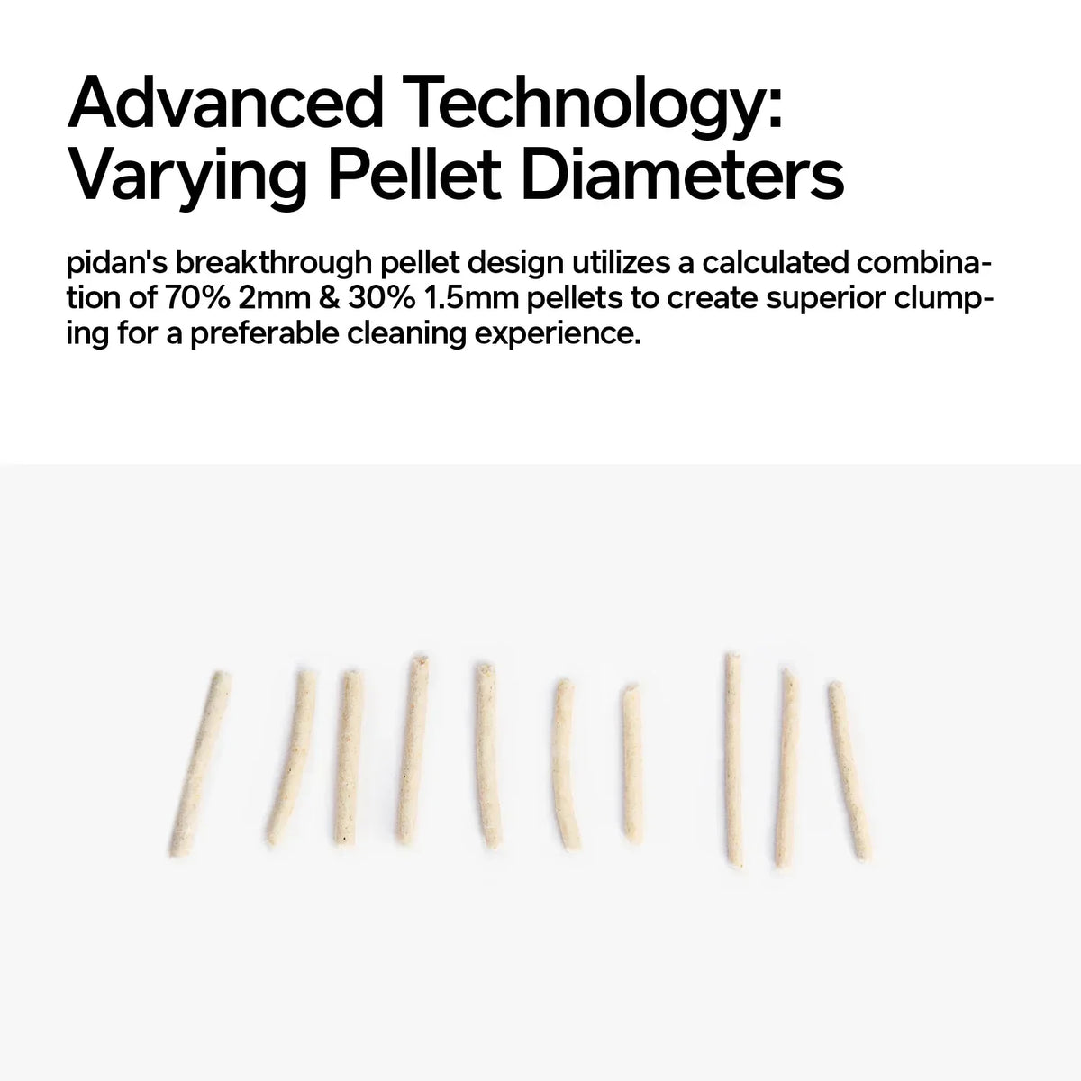 pidan tofu cat litter graphic showing varying pellet diameters