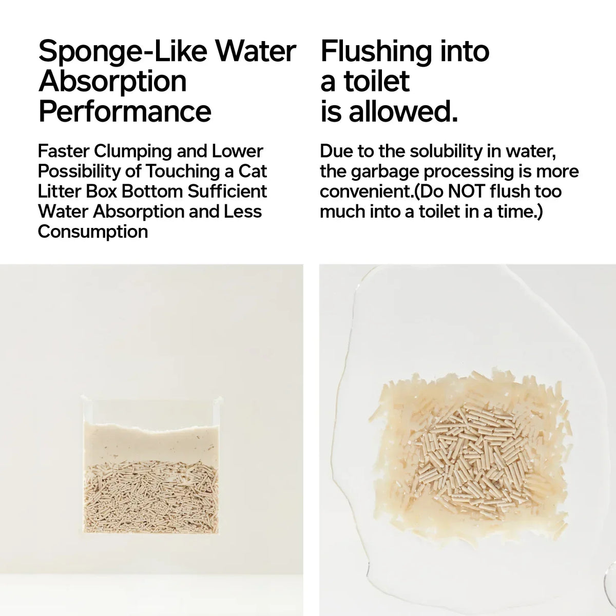 pidan tofu cat litter absorption and disposal guidance graphic