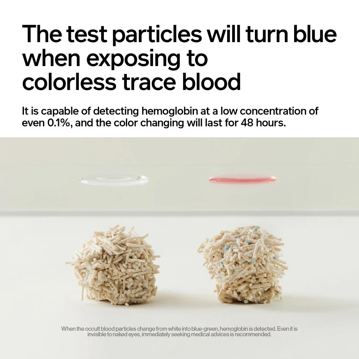 Graphic showing pidan occult blood test particles changing blue