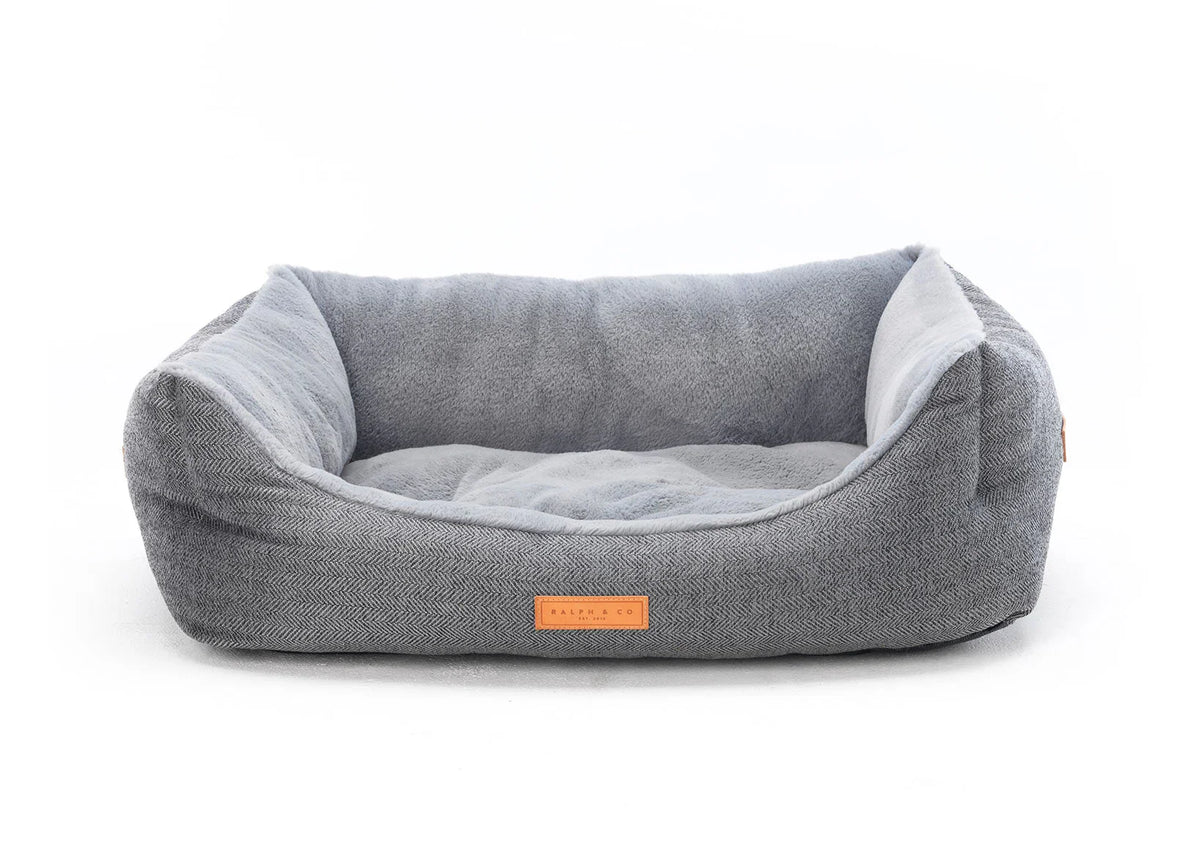 Ralph & Co Balmoral grey herringbone dog bed with raised sides