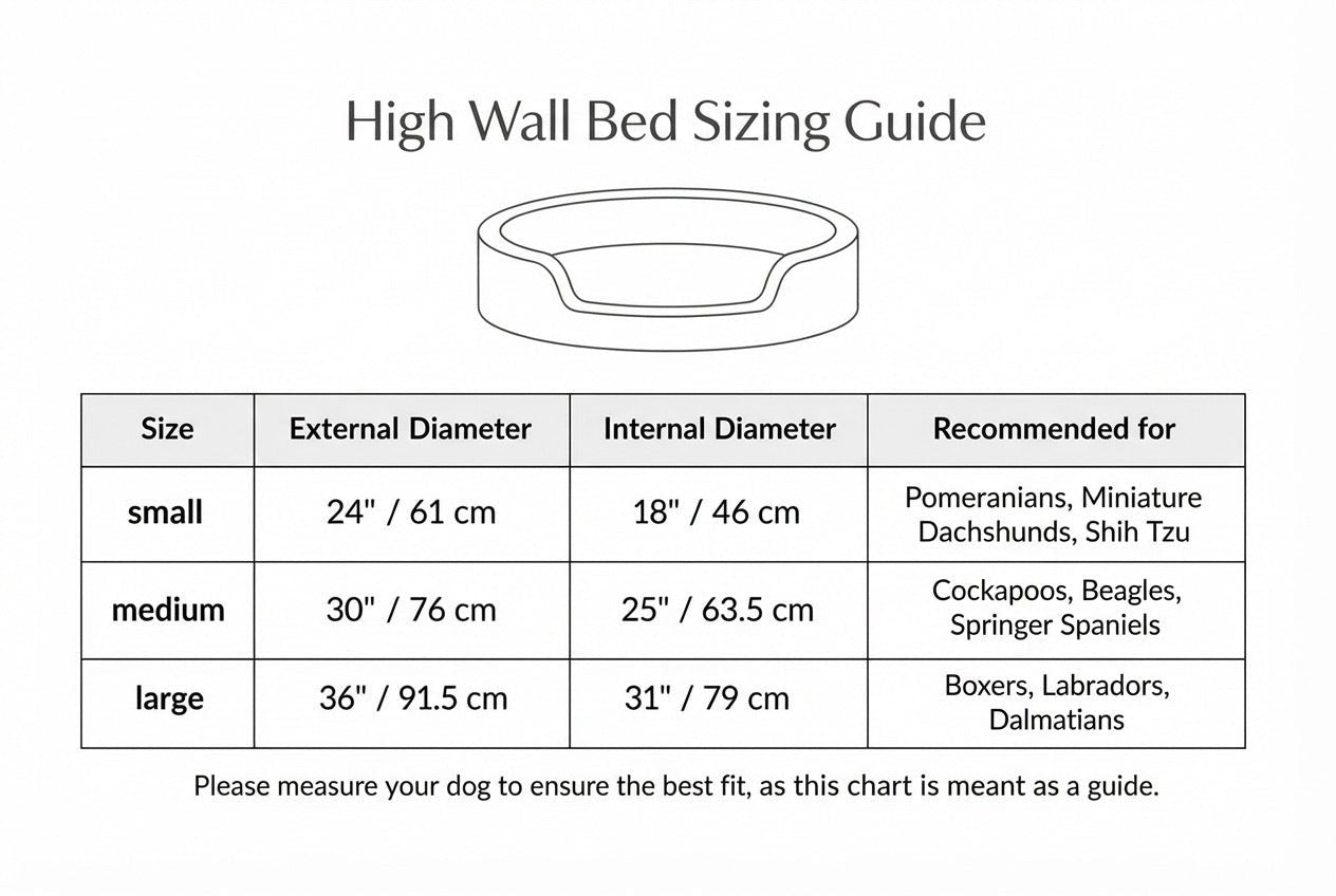 Size guide for the Ralph & Co Cotswold Luxury Bouclé Dog Bed