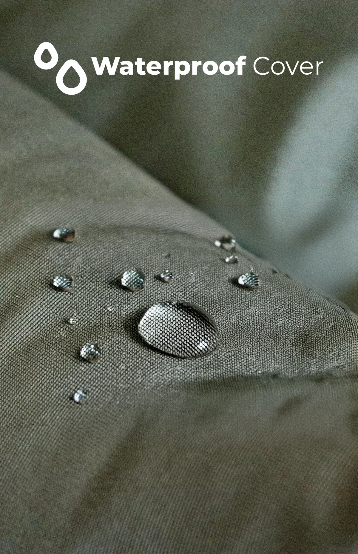 Close-up of the Henley waterproof fabric with water beading on the surface.