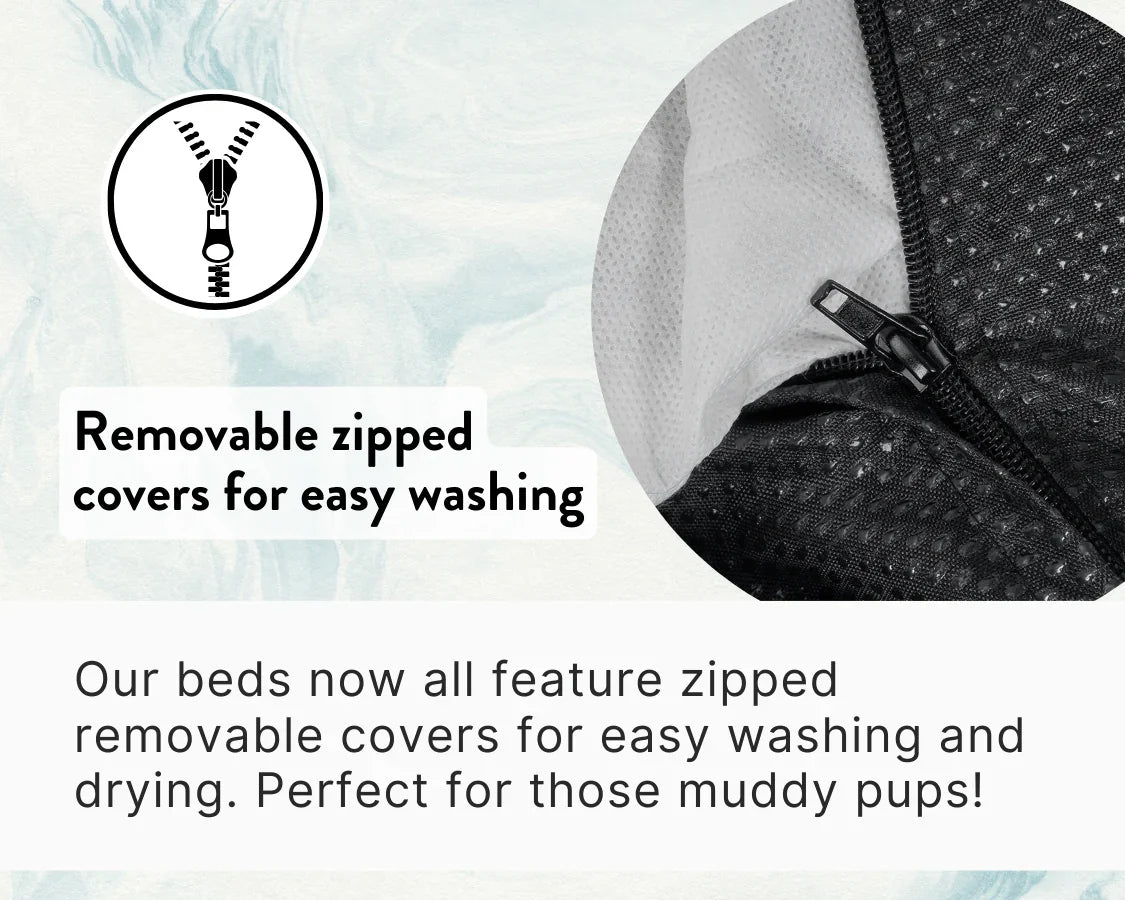 Removable zipped cover on the Highclere orthopaedic memory foam dog bed