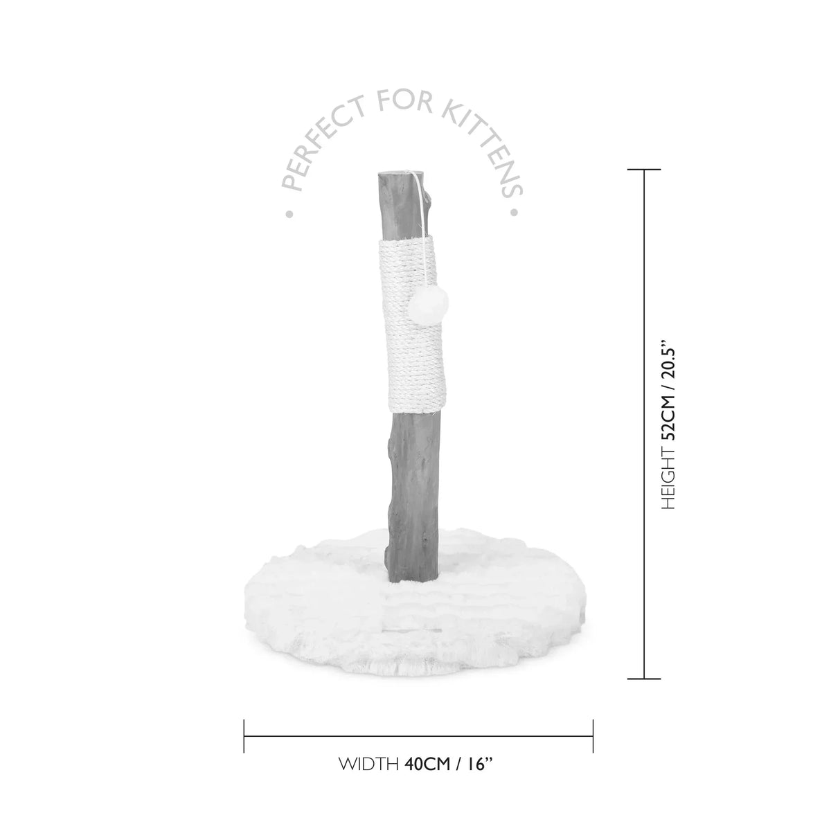Scruffs Andes kitten scratching post dimensions showing 52cm height and 40cm base