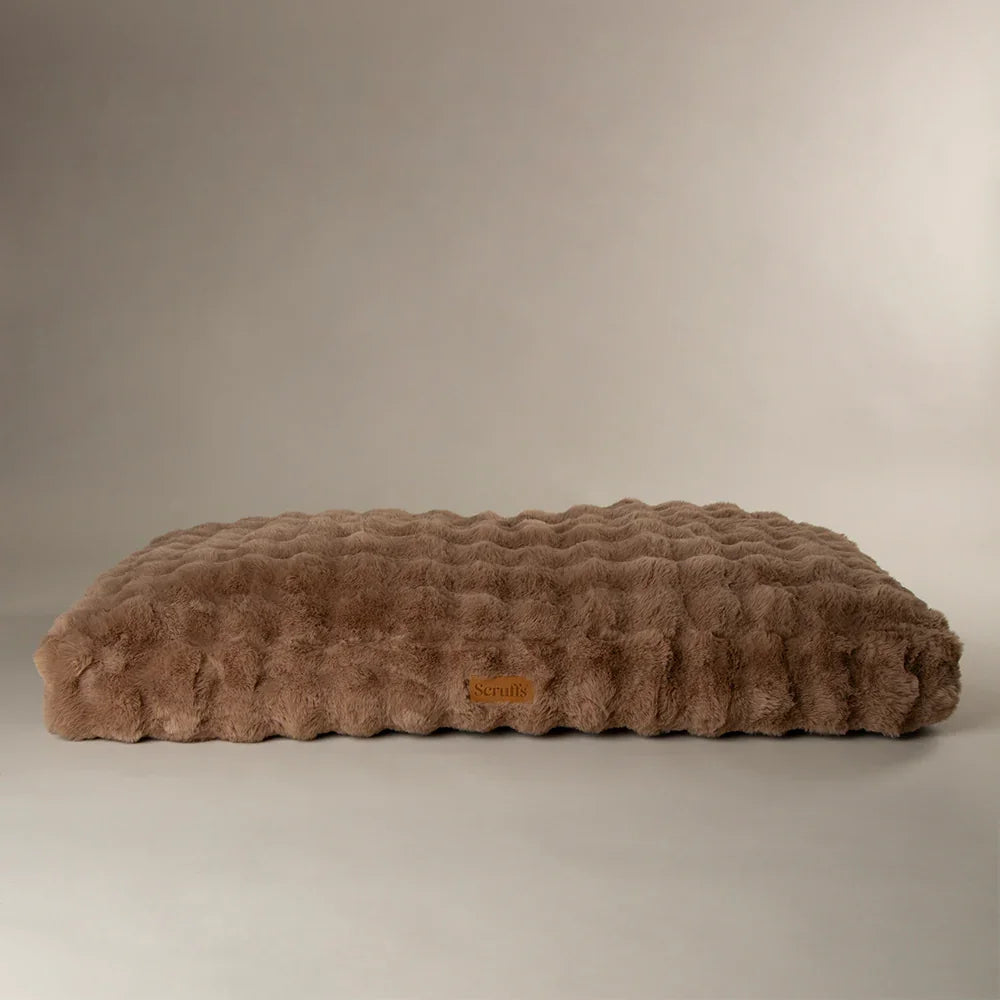 Scruffs Alpine dog mattress in taupe faux fur finish