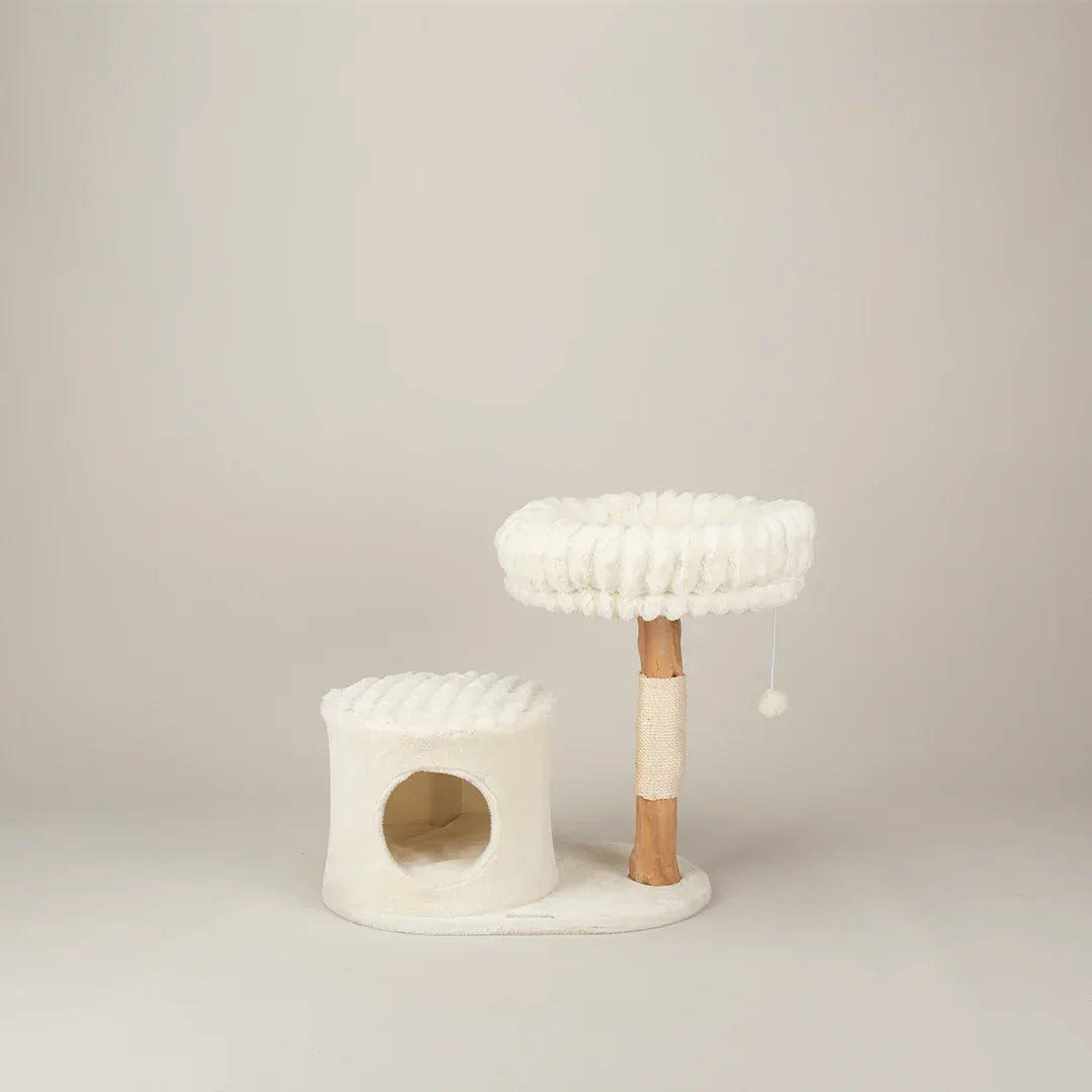 Scruffs Alpine Himalayas cat tree cream with cave bed and scratching post