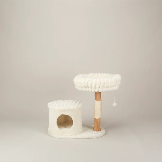 Scruffs Alpine Himalayas cat tree cream with cave bed and scratching post