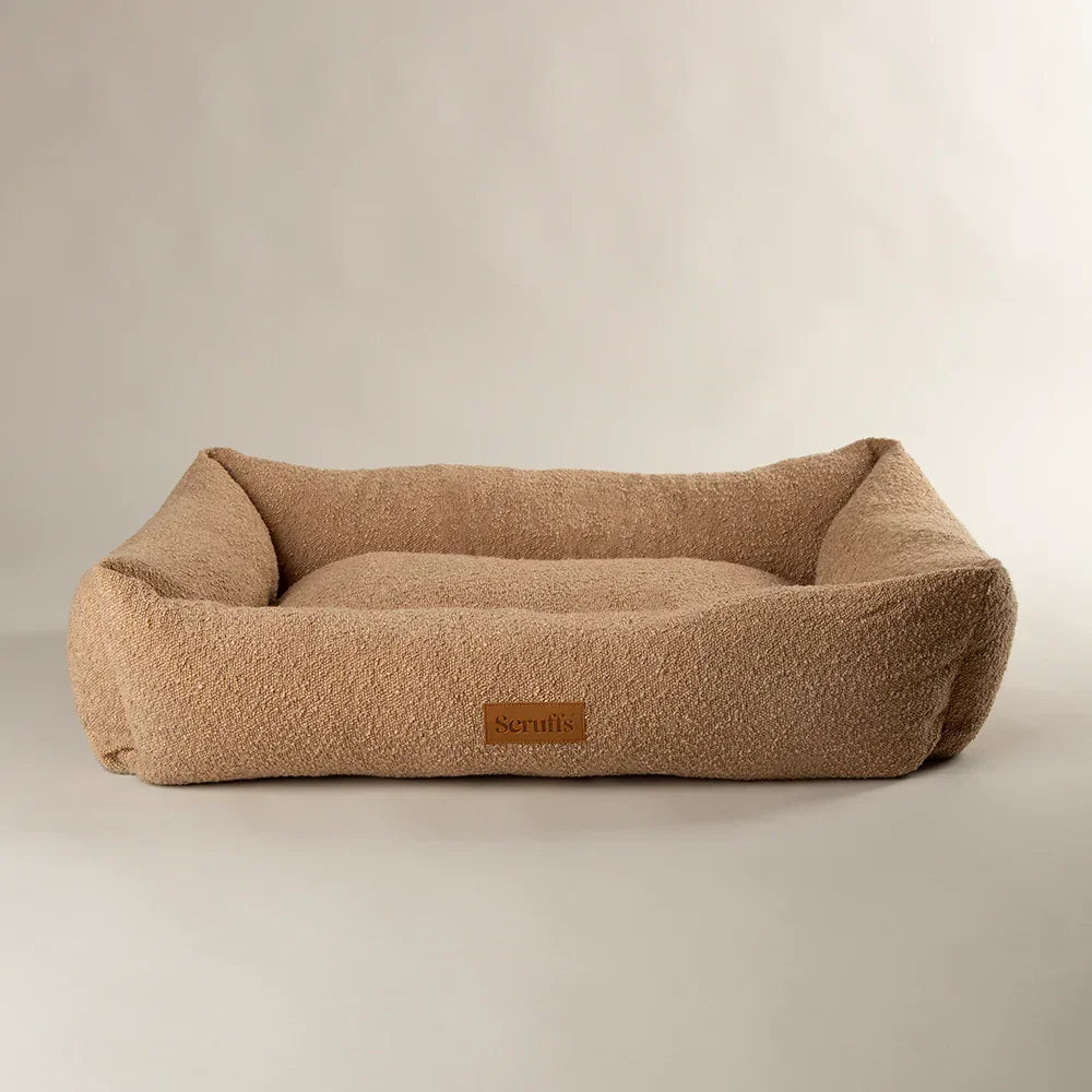 Scruffs desert brown box dog bed with structured walls and plush base
