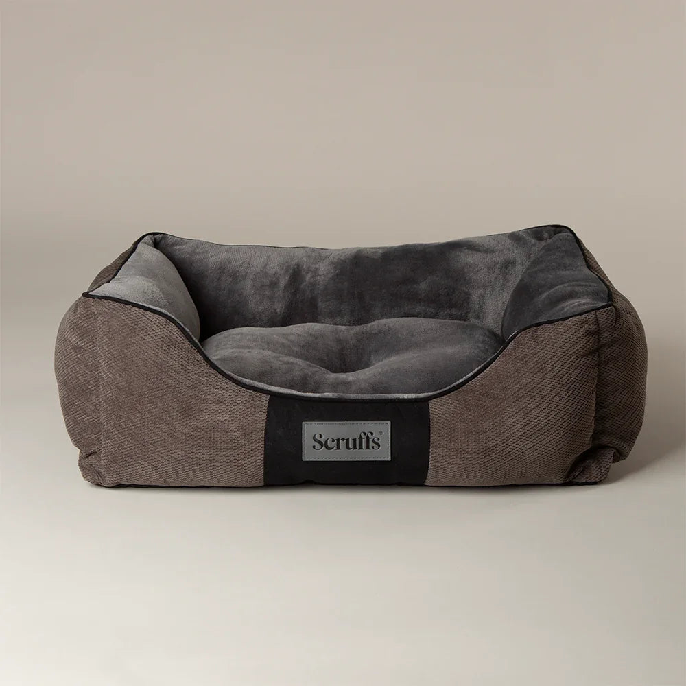 Grey Scruffs Chester box dog bed on neutral background