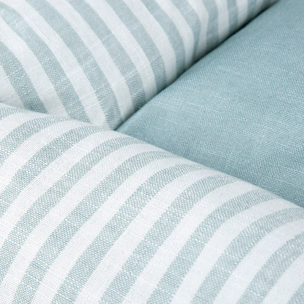 Close up of green striped fabric on Scruffs Coastal box dog bed