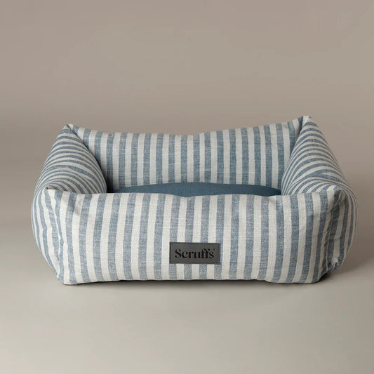 Scruffs Coastal green striped box dog bed on neutral background