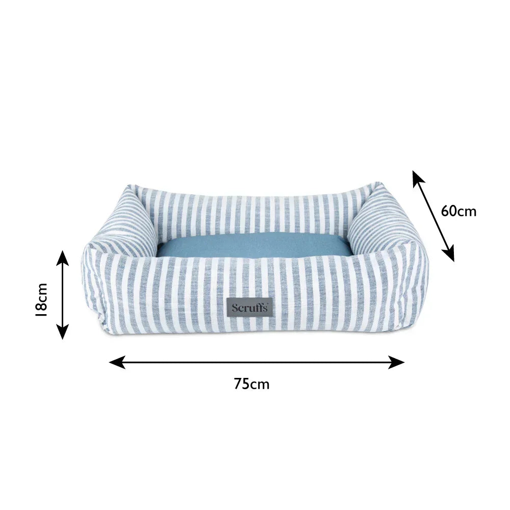 Large Scruffs Coastal box dog bed with size measurements displayed