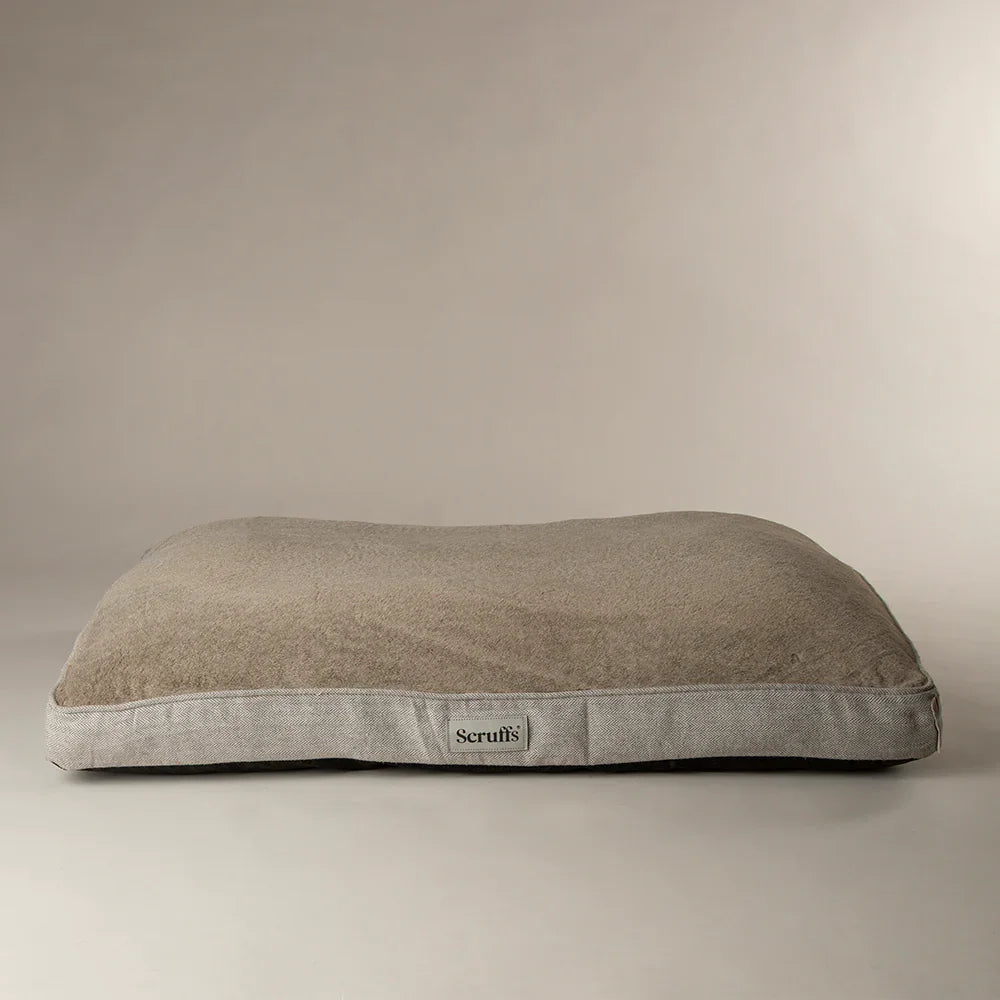 Scruffs Harvard memory foam dog mattress in pearl grey, front view