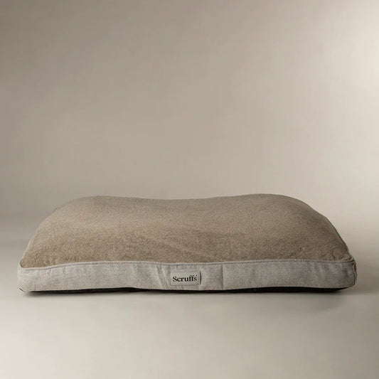 Scruffs Harvard memory foam dog mattress in pearl grey, front view