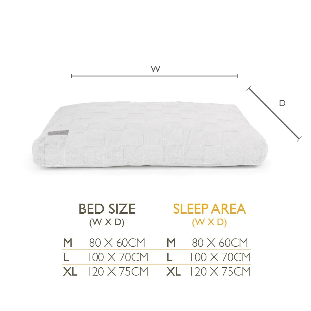 Scruffs Oxford memory foam dog mattress size guide with dimensions