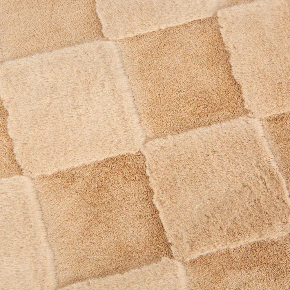 Close-up of tan quilted fabric on the Scruffs Oxford memory foam dog mattress